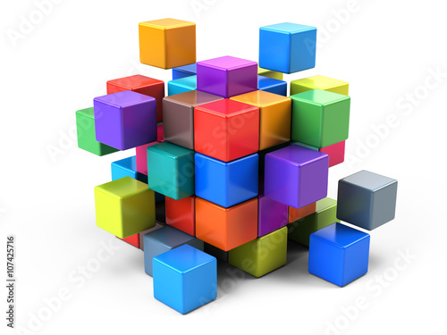 Teamwork business concept - cube assembling from blocks - - 3d render