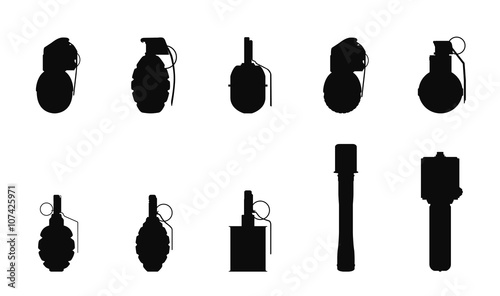 Grenades silhouettes set. Vector EPS10.