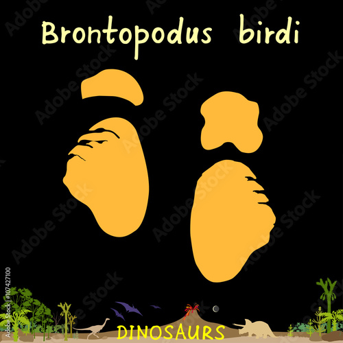 brontopodus birdi dinosaur fossil footprint in prehistoric landscape background