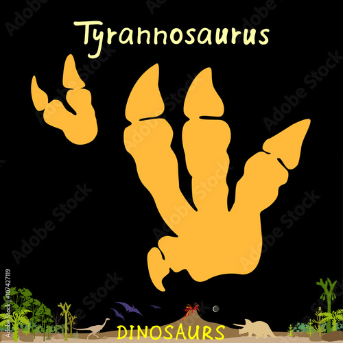 tyrannosaurus dinosaur fossil footprint in prehistoric landscape background