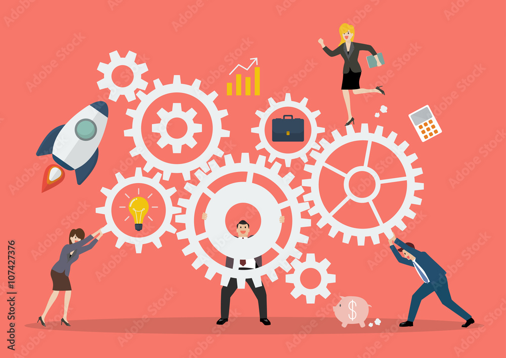 Business teamwork concept with mechanism system Business teamwork concept with mechanism system