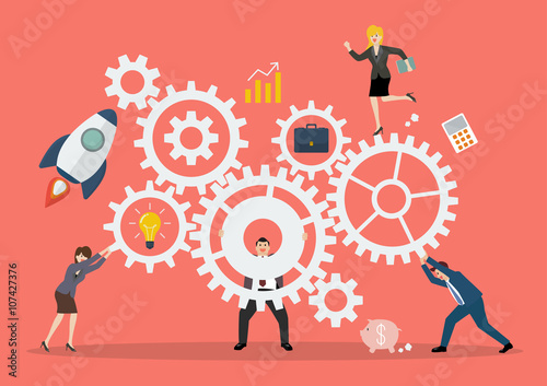 Business teamwork concept with mechanism system