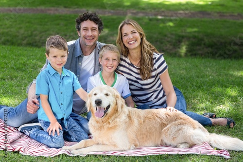 Family with dog in the park