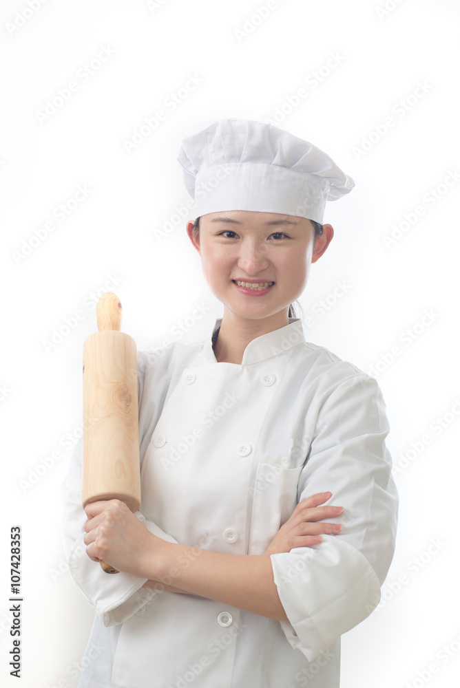 Chef woman. Baker. Isolated on white background. Chef woman. Baker. Isolated on white background.