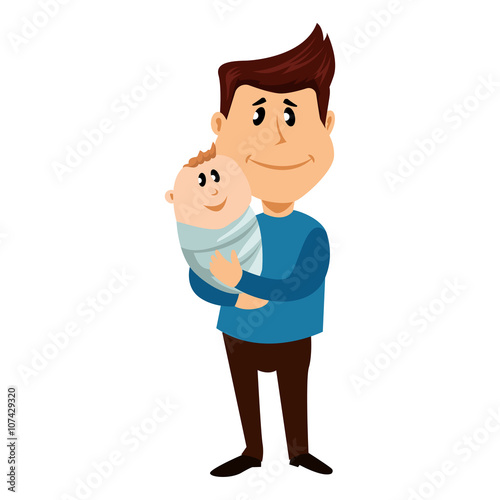 Father love. Young father carry her  newborn child. 