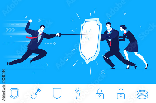 Vector business concept  illustration.  Businessman and businesswoman attacked