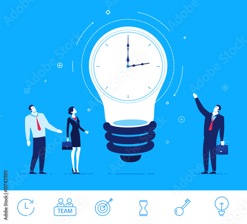 Vector business concept  illustration.  Businesspeople are standing around the clock lamp