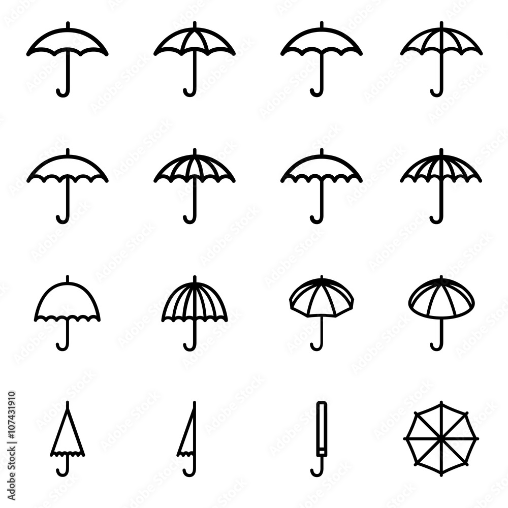 Set 1 of line icons representing umbrella - obrazy, fototapety, plakaty 