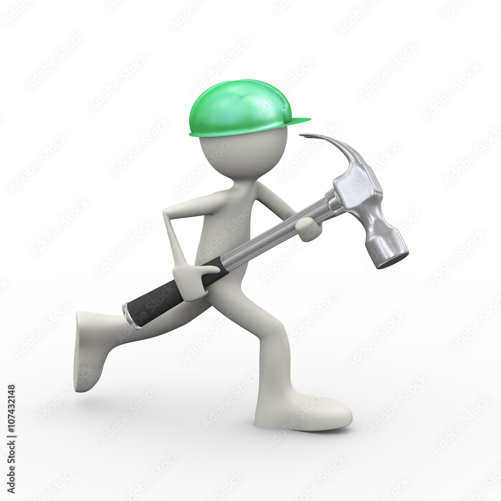 3d person running with claw hammer