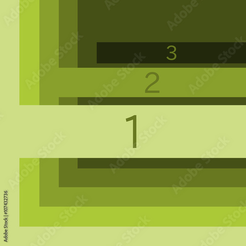 Three-steps general info graphic with horizontally stripes in olive green shades