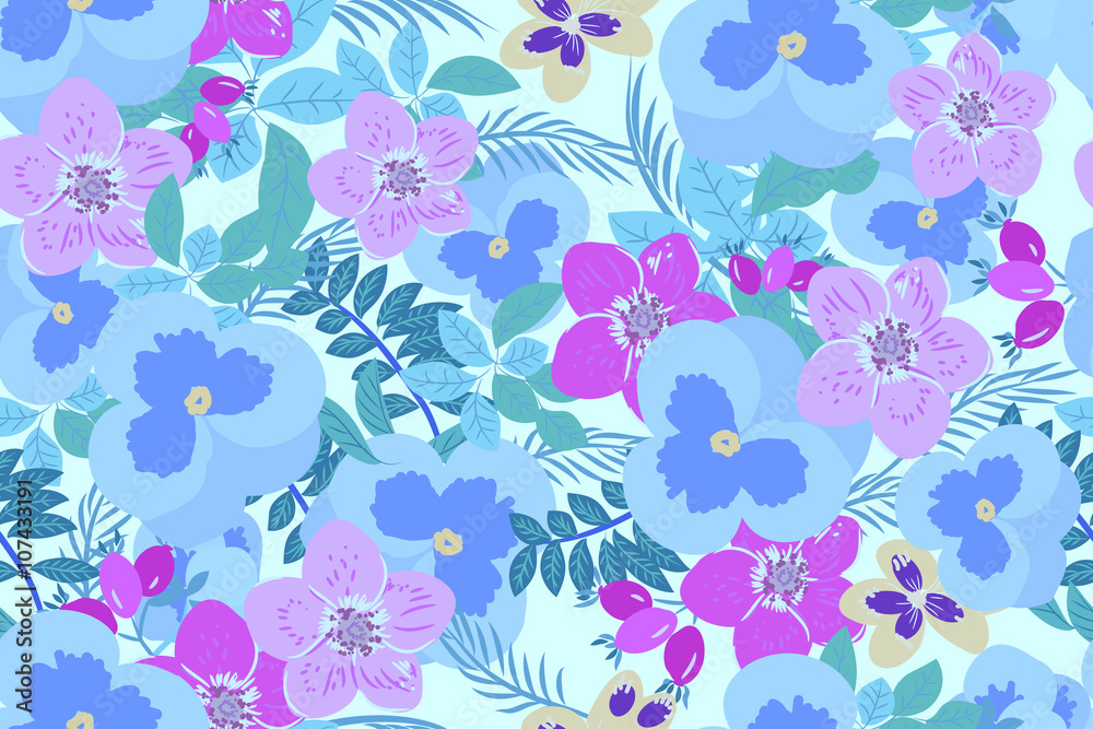 Floral  pansy, rose background vector illustration