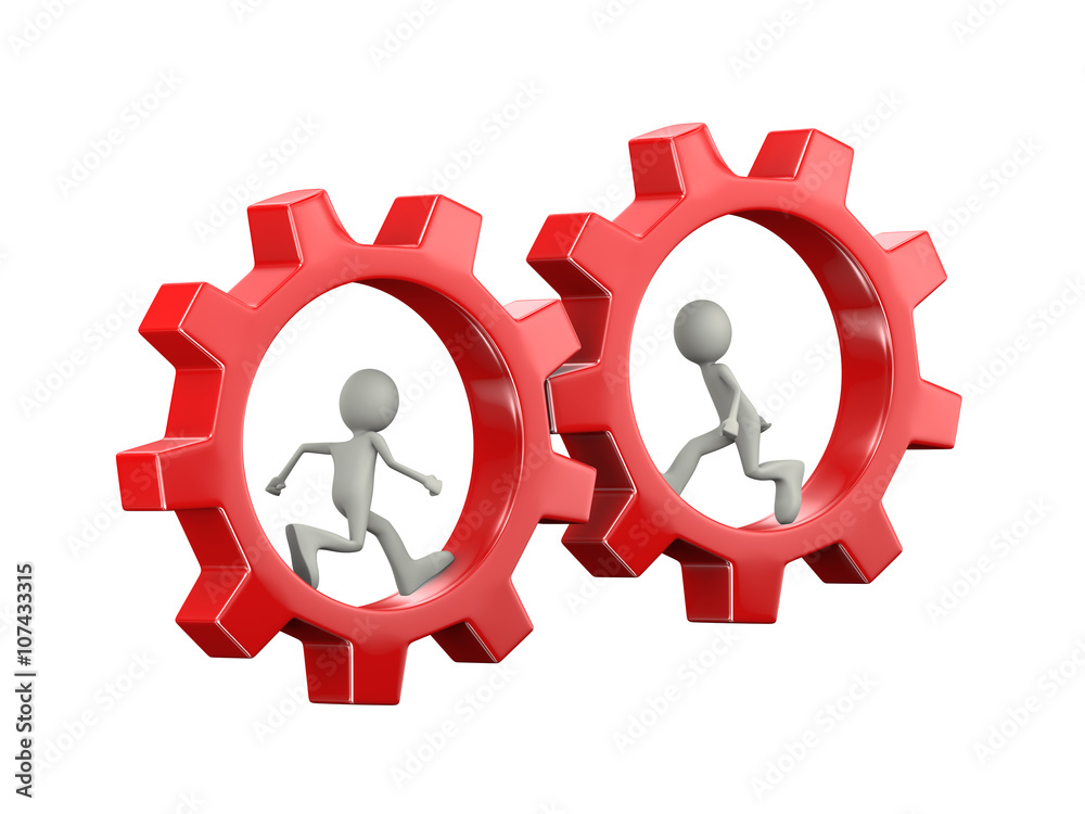 3d people inside rotating gear cogwheels 3d people inside rotating gear cogwheels