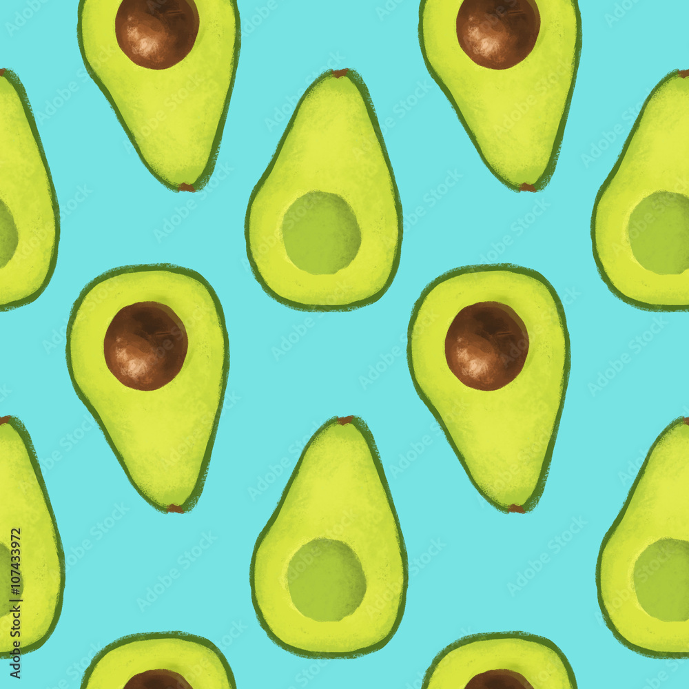 Avocado with seed seamless pattern cyan Avocado with seed seamless pattern cyan