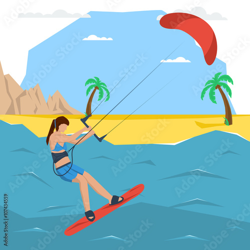 Vector kitesurfing girl concept