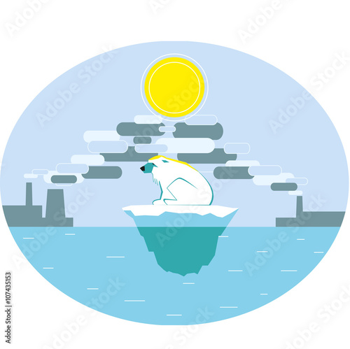 Polar bear suffering of global warming. 