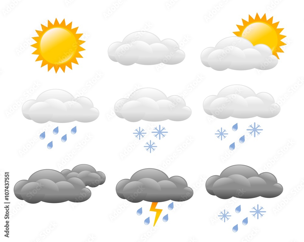 Weather forecast icon set. - obrazy, fototapety, plakaty 