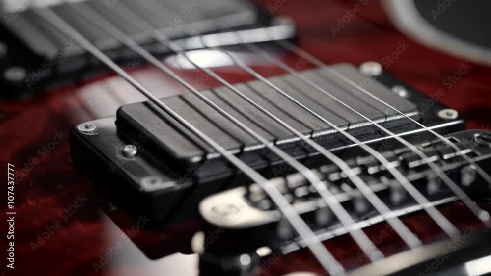 Extreme close-up of an electric guitar. 