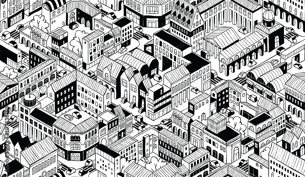 City Urban Blocks Isometric Seamless Pattern - Small