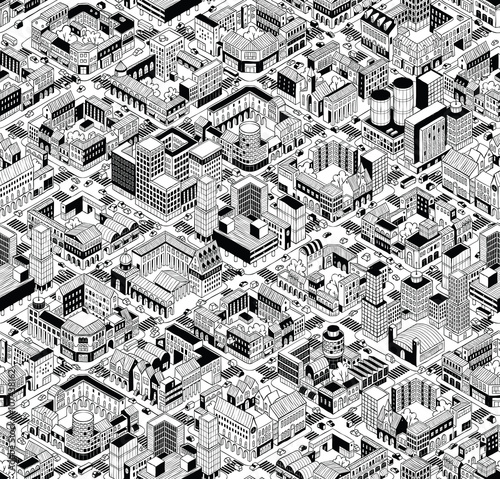 Tapety Miasto miejskich bloków izometryczny wzór - duży