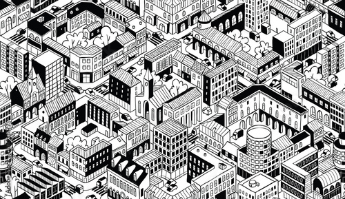 City Urban Blocks Isometric Seamless Pattern - Small