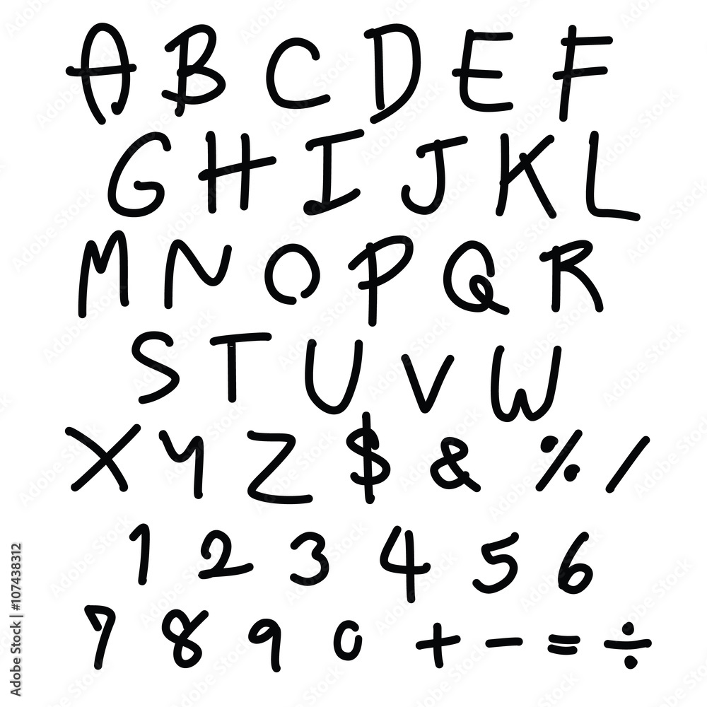 Black hand drawn letters and numbers Black hand drawn letters and numbers