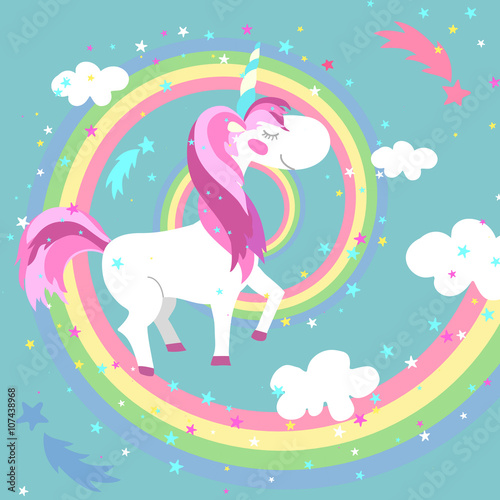 Unicorn vector illustration. Colored rainbow