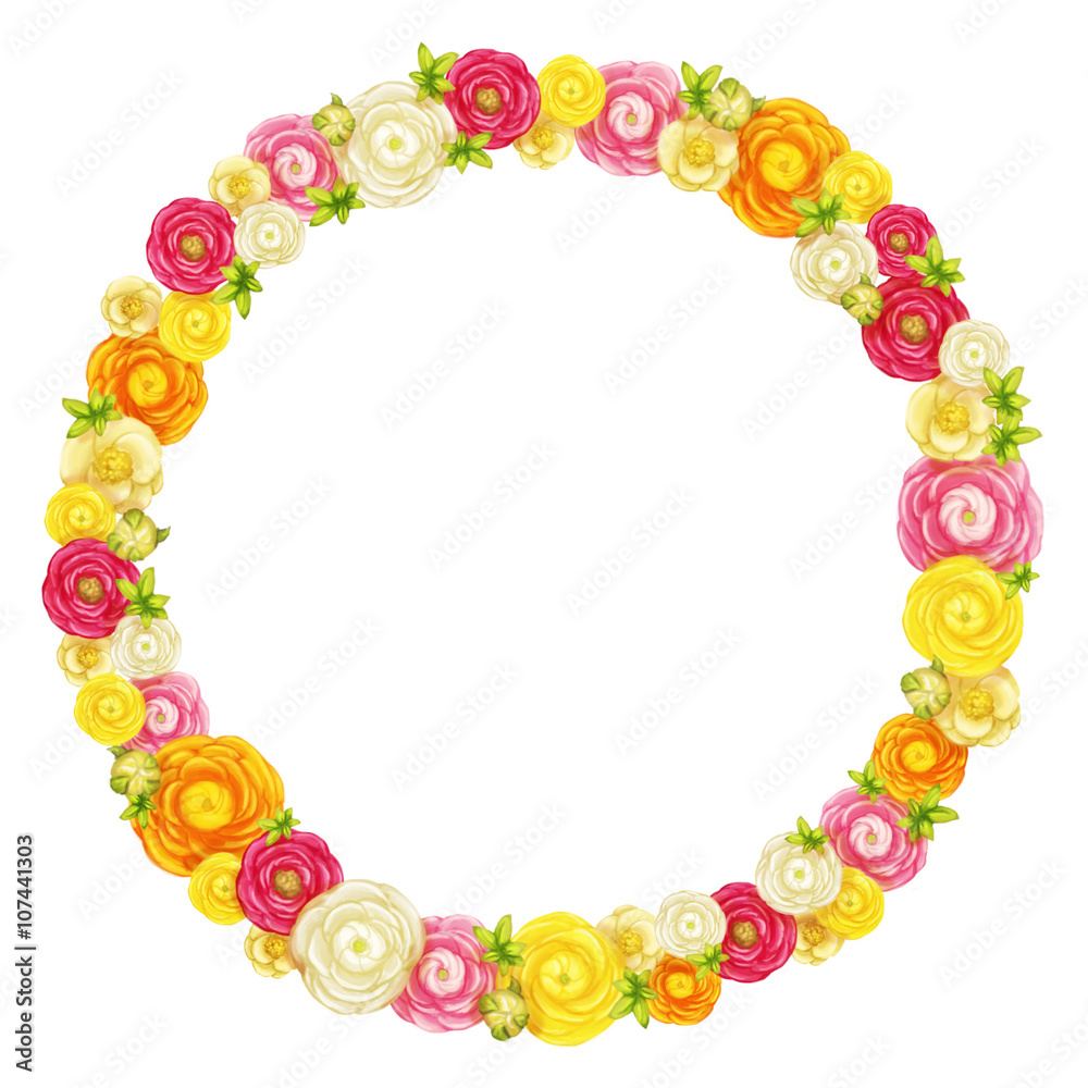 Ranunculus spring wreath on white isolated background Ranunculus spring wreath on white isolated background