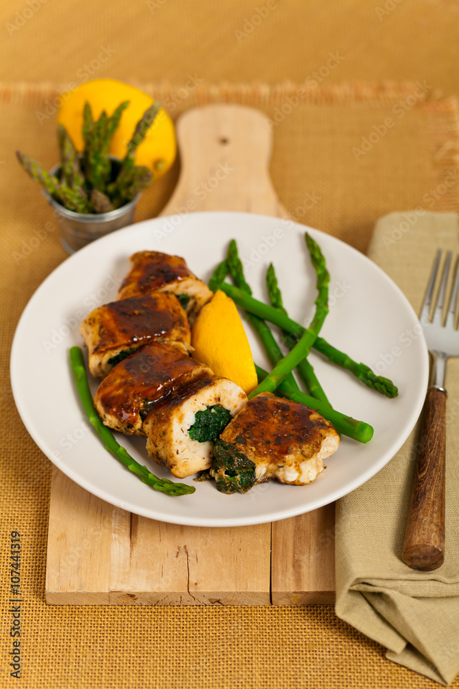 Spinach Stuffed Chicken. Selective focus. Spinach Stuffed Chicken. Selective focus.