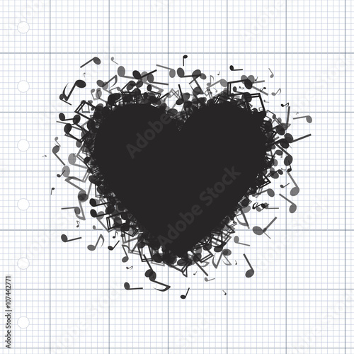 Heart made of of music notes