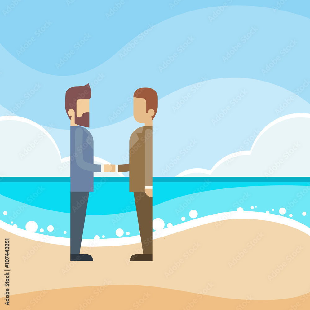 Businessmen Handshake Beach Offshore Finance