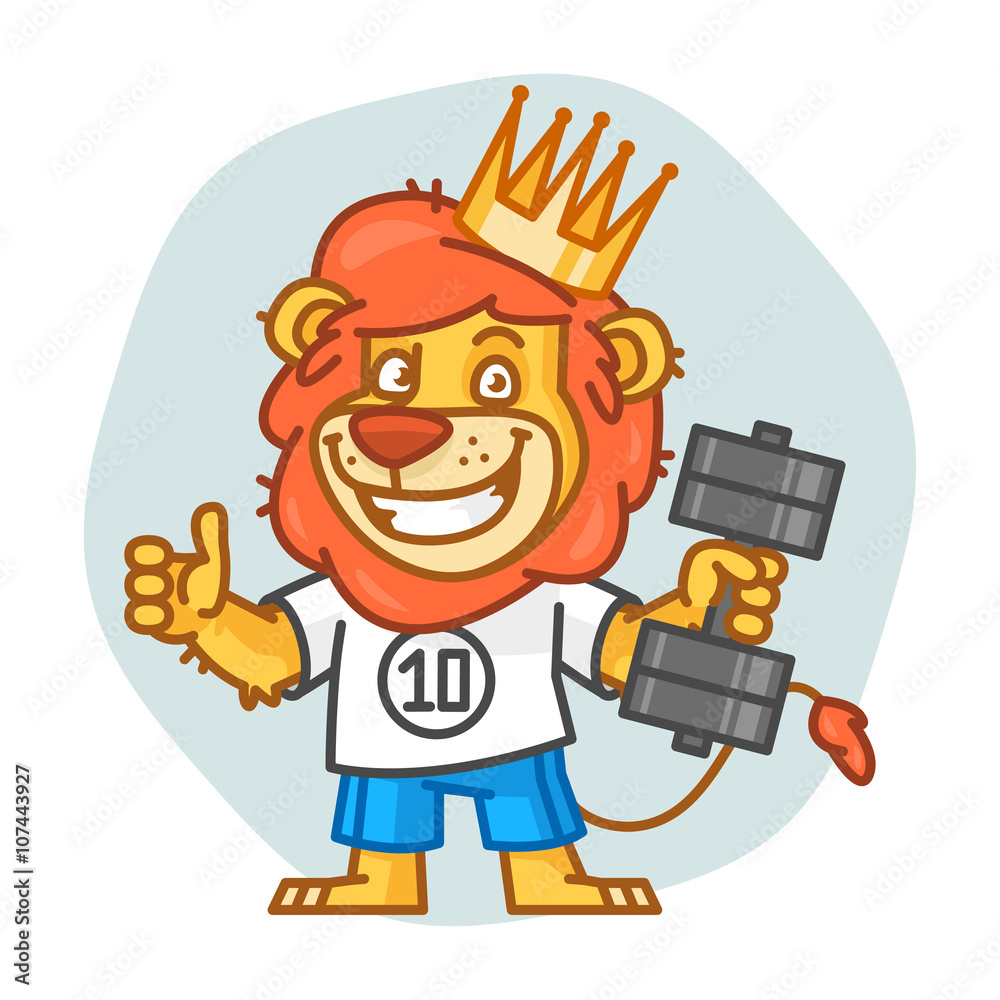 Lion Holds Dumbbell and Showing Thumbs Up