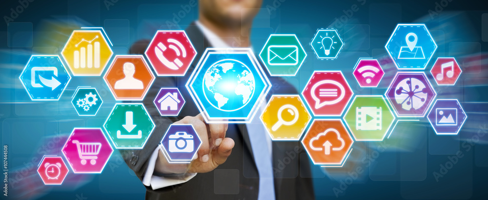 Businessman using digital tactile icons screen