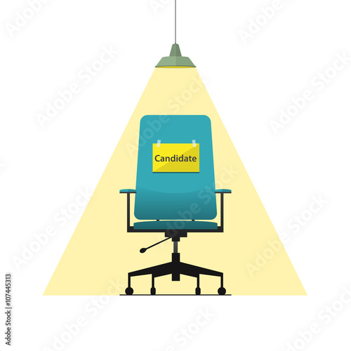 Flat design icon for business chair with Candidate message on paper. Vector Illustration