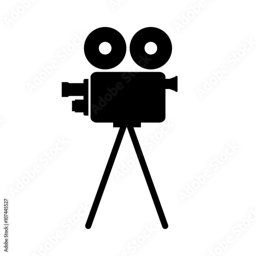 Black movie camera on white background