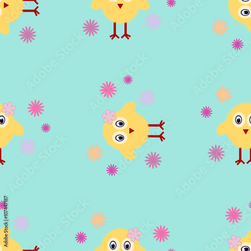 Cute Easter Chick, Seamless Vector Pattern