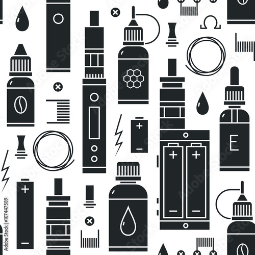 Vector seamless pattern for vape shop and vape service, e-cigarette store, isolated on white background
