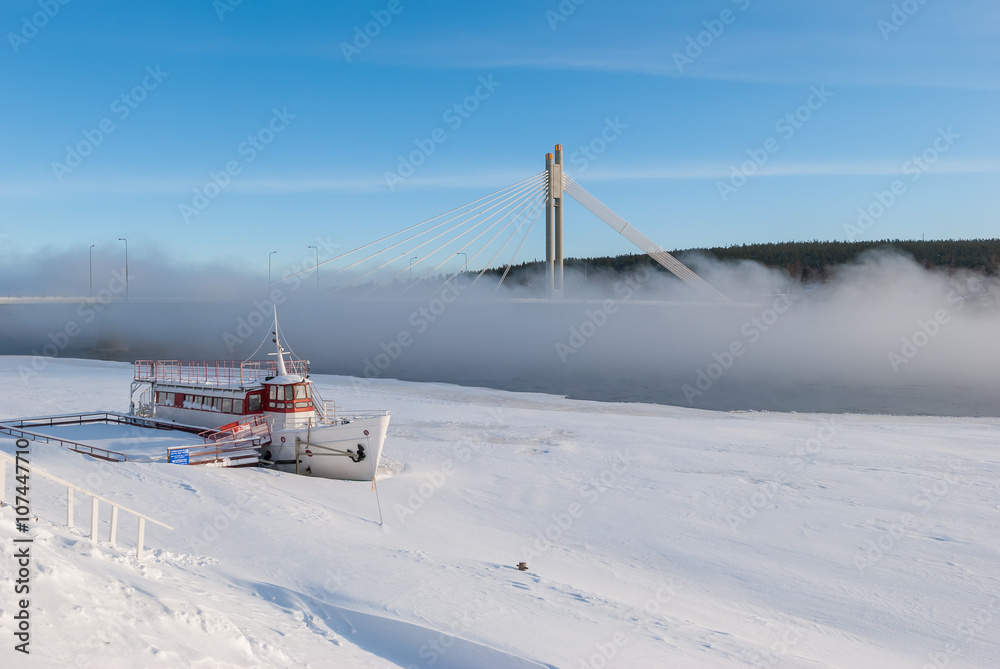 Jatkankynttila bridge in winter, Rovaniemi, Finland