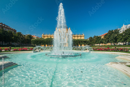 Fountain in front of the art pavilion in Zagreb, capital of Croatia