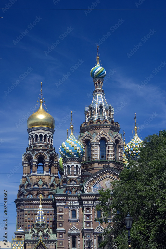 The Church of the Savior on Spilled Blood famous by its mosaics. Historical city center Saint-Petersburg, Russia. UNESCO World Heritage Site.