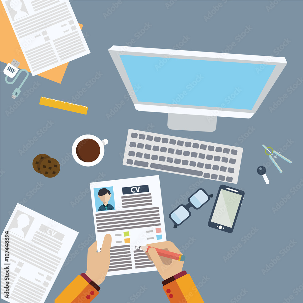 Job interview concept with business cv resume. Job interview concept with business cv resume.