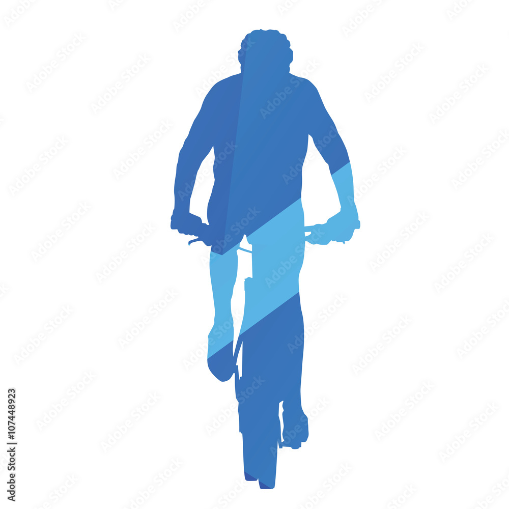 Mountain biker, front view, cycling, abstract blue vector silhou Mountain biker, front view, cycling, abstract blue vector silhou