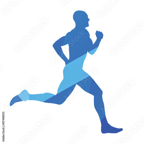 Running man, run, jog, abstract blue vector silhouette