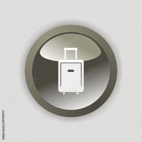 Icono de maleta sobre un botón gris. Accesorio para viaje. Ilustración vectorial