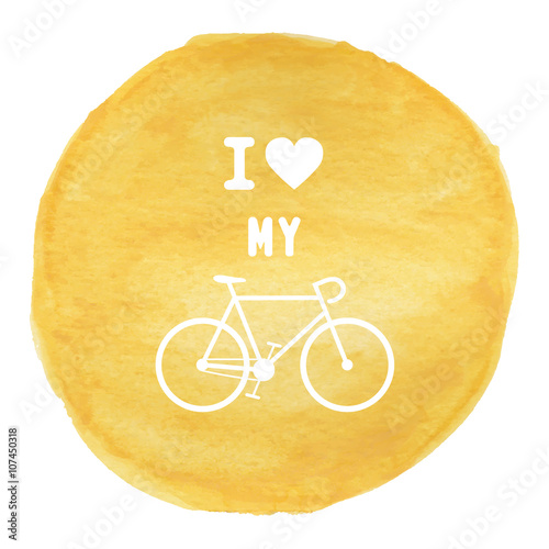 Love bicycle on yellow watercolor background1