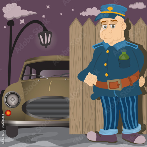 Vector illustration of a car keeper in front of a car.