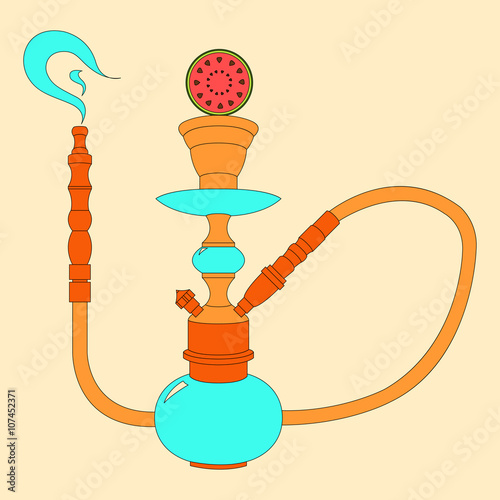 Hookah vector color illustration with fruit
