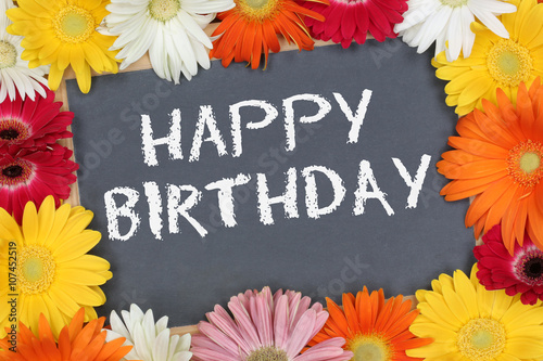 Photography Happy Birthday Geburtstag Karte Geburtstagskarte mit bunten Blum
