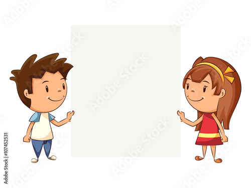 Children holding blank note