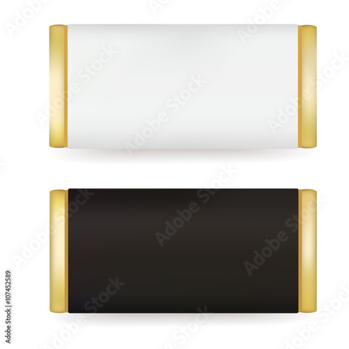 White and Black Blank Food Packaging For Biscuit, Wafer, Crackers, Sweets, Chocolate Bar, Candy Bar, Snacks . Design Template. Isolated On White Background. Package Mock-up.