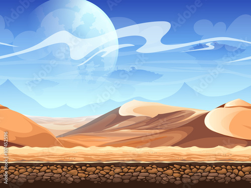 Seamless desert with silhouettes of spaceships